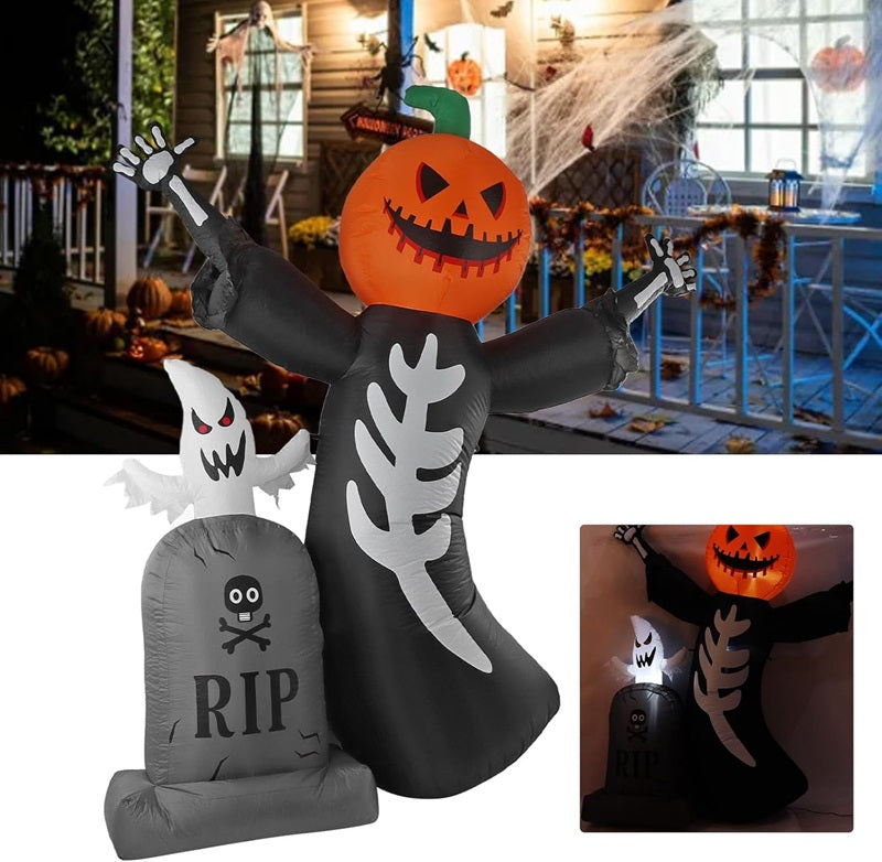 Giant Halloween Inflatable Spooky tomb with Pumpkin Ghost