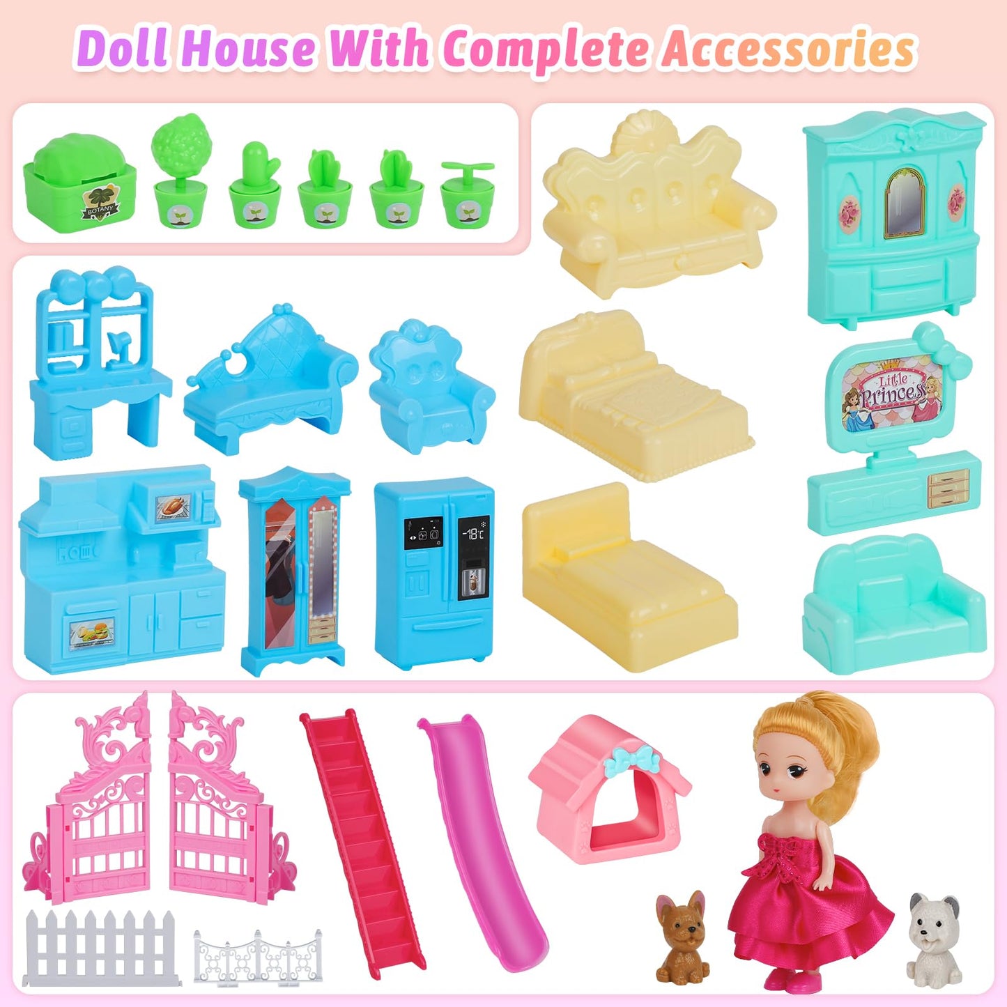 Doll Houses Playset with Furniture and Accessories